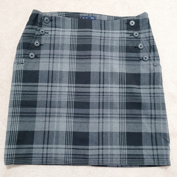 GAP Stretch Plaid Gray Button Detail Skirt Size 4 Career Preppy Lined Side  Zip - Picture 8 of 14